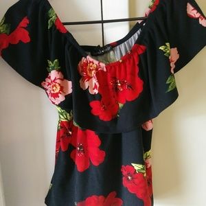 Floral Black and Red off the shoulder top